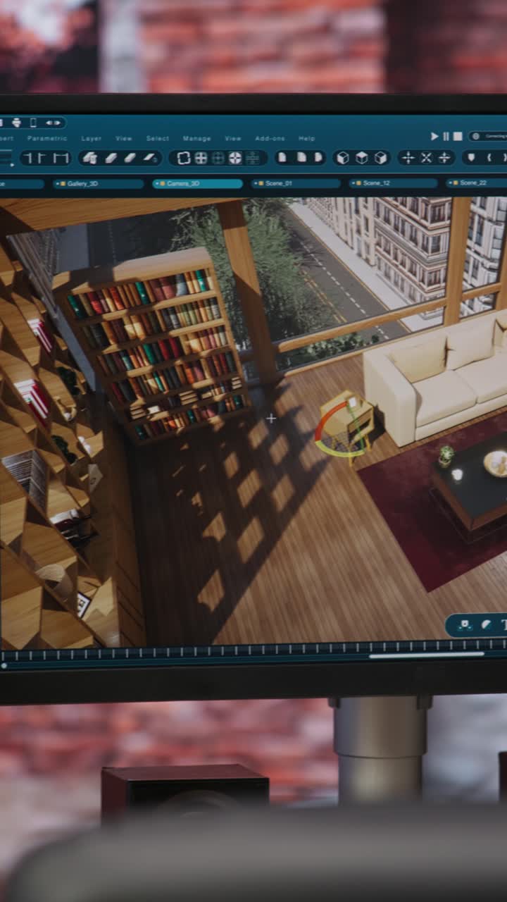 Vertical video Focus on CAD program used for modelling room virtual furniture