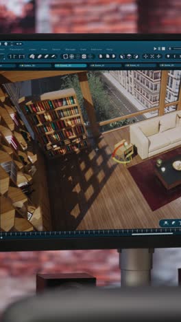 vertical video focus on cad program used for modelling room virtual furniture