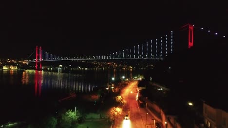 istanbul bosphorus bridge drone footage at night during covid lockdown, jk01