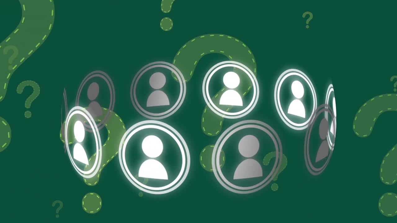 Animazione di icone multimediali su punti interrogativi
