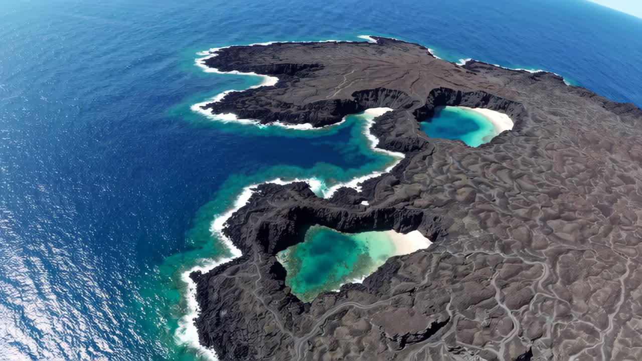 Aerial View of Volcanic Island with Pristine Pools