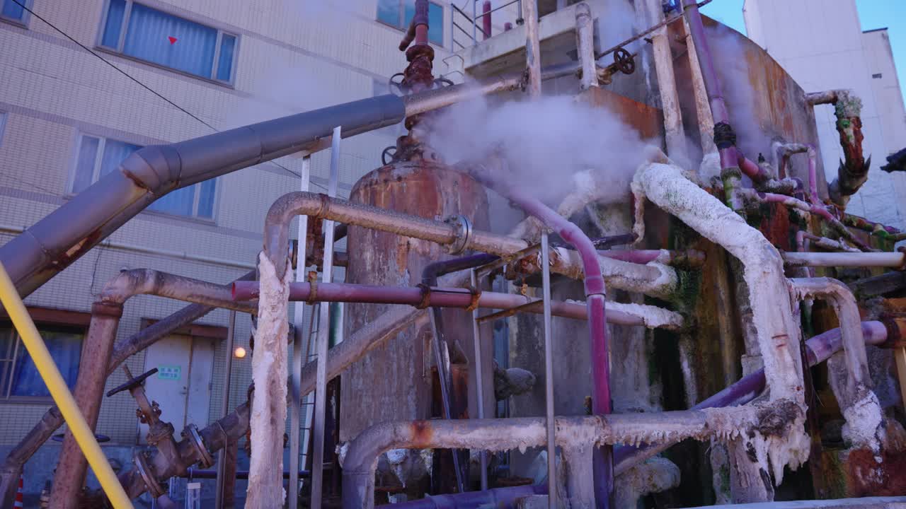 Geothermal Hot Spring Pipes, Covered in Sulfur Build Up, Beppu, Japan