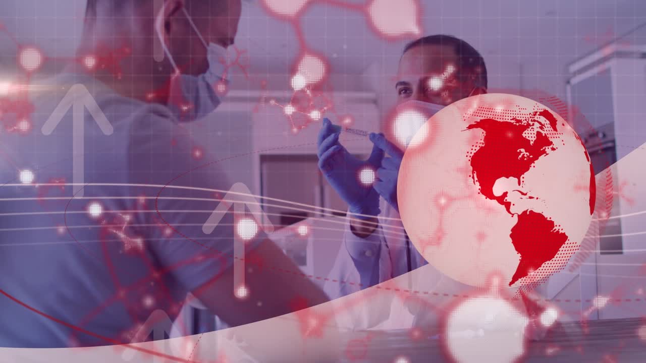 Animazione di molecole e globo su medico uomo con paziente