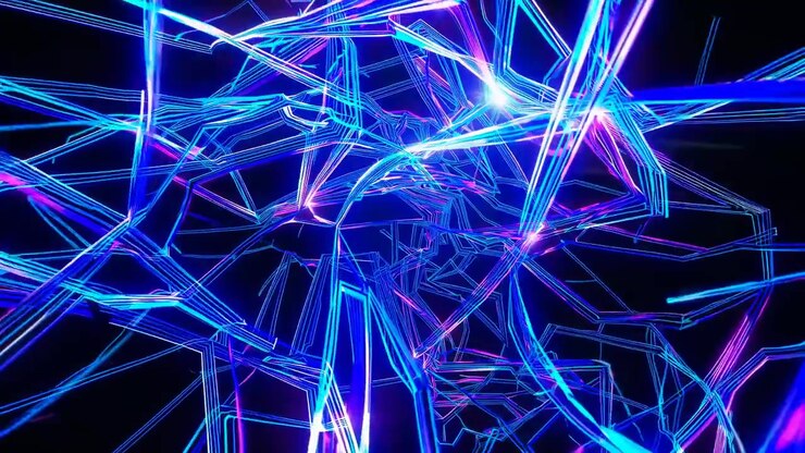 Dynamic Abstract Tunnel of Neon Blue and Purple Light Lines