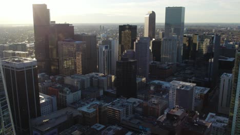 denver, colorado usa. ariel view of metropolitan area during sunrise revealing skyscrapers in downtown area.