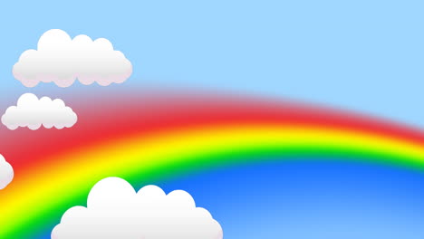 animation of clouds over rainbow on blue background