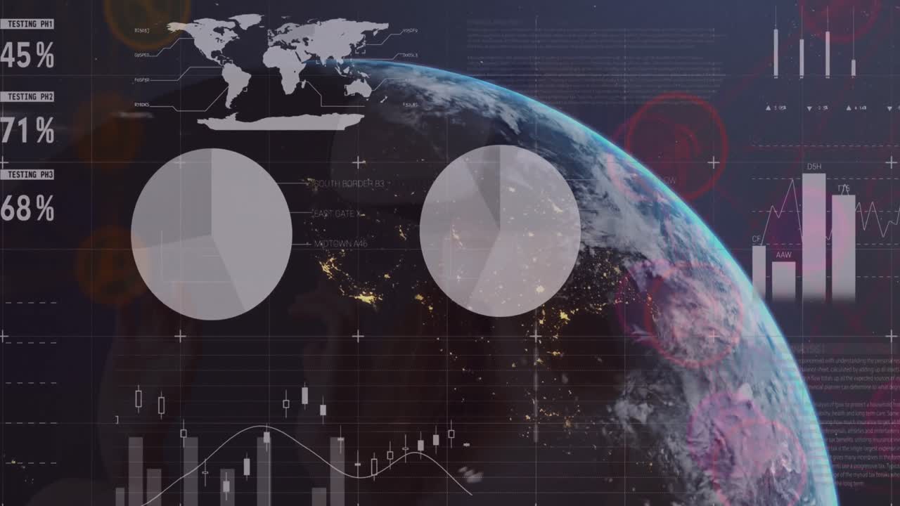 animación del procesamiento de datos financieros y red de conexiones en todo el mundo