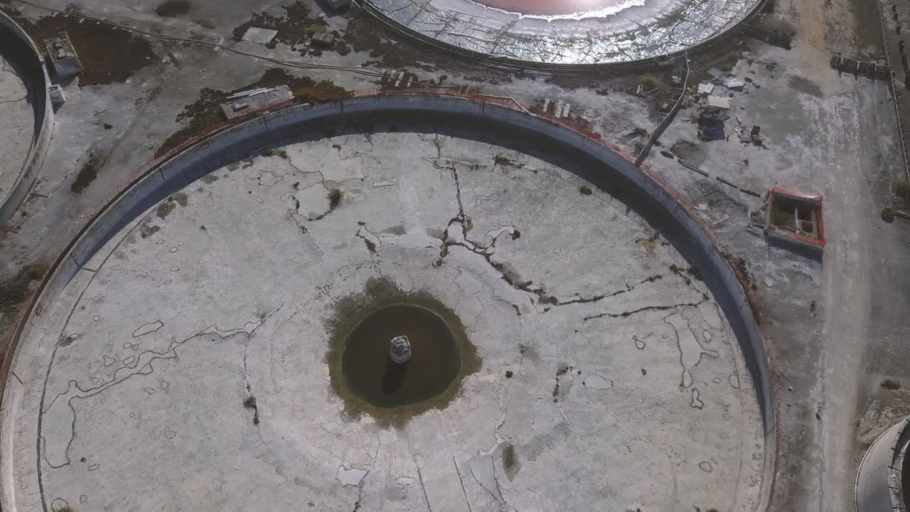 Moss Landing - California, USA. Cinematic top down view of energy facility with push in. Filmed on DJI Mavic Pro