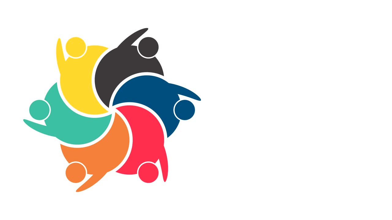 로고: 그룹 팀워크: 6명의 사람들이 원을 이루고 있는 모션 그래픽