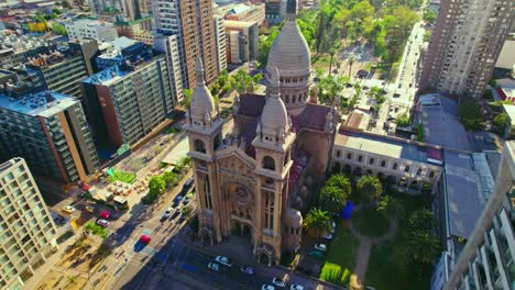 aerial establishing shot of the sacramentinos church in santiago centro