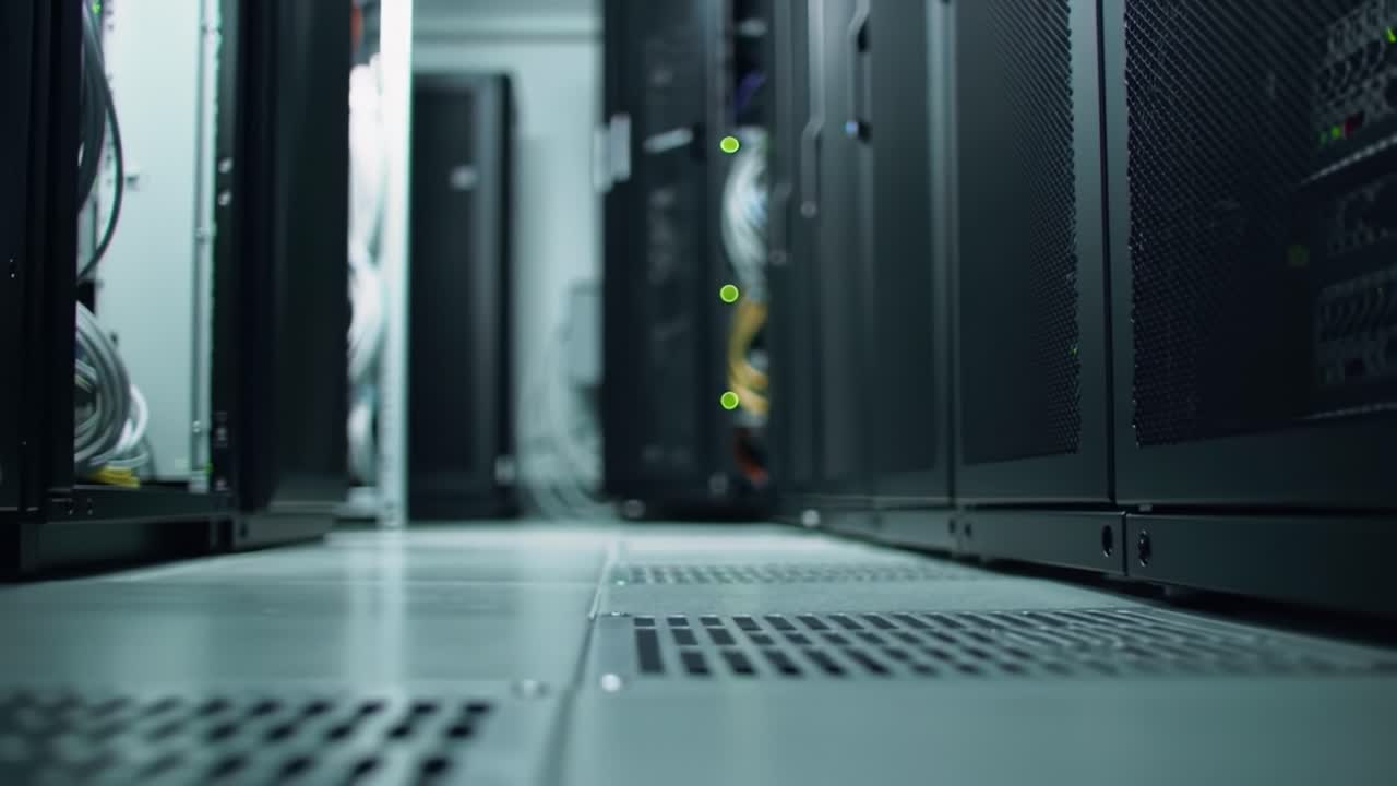 Discover the inner workings of a data center where racks of servers are neatly organized. Cables are routed effectively, highlighting the technology behind data storage and processing.