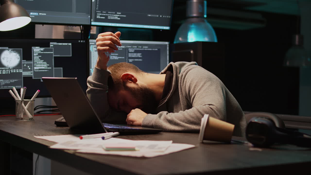 책상에서 잠을 자는 피곤한 프로그래머