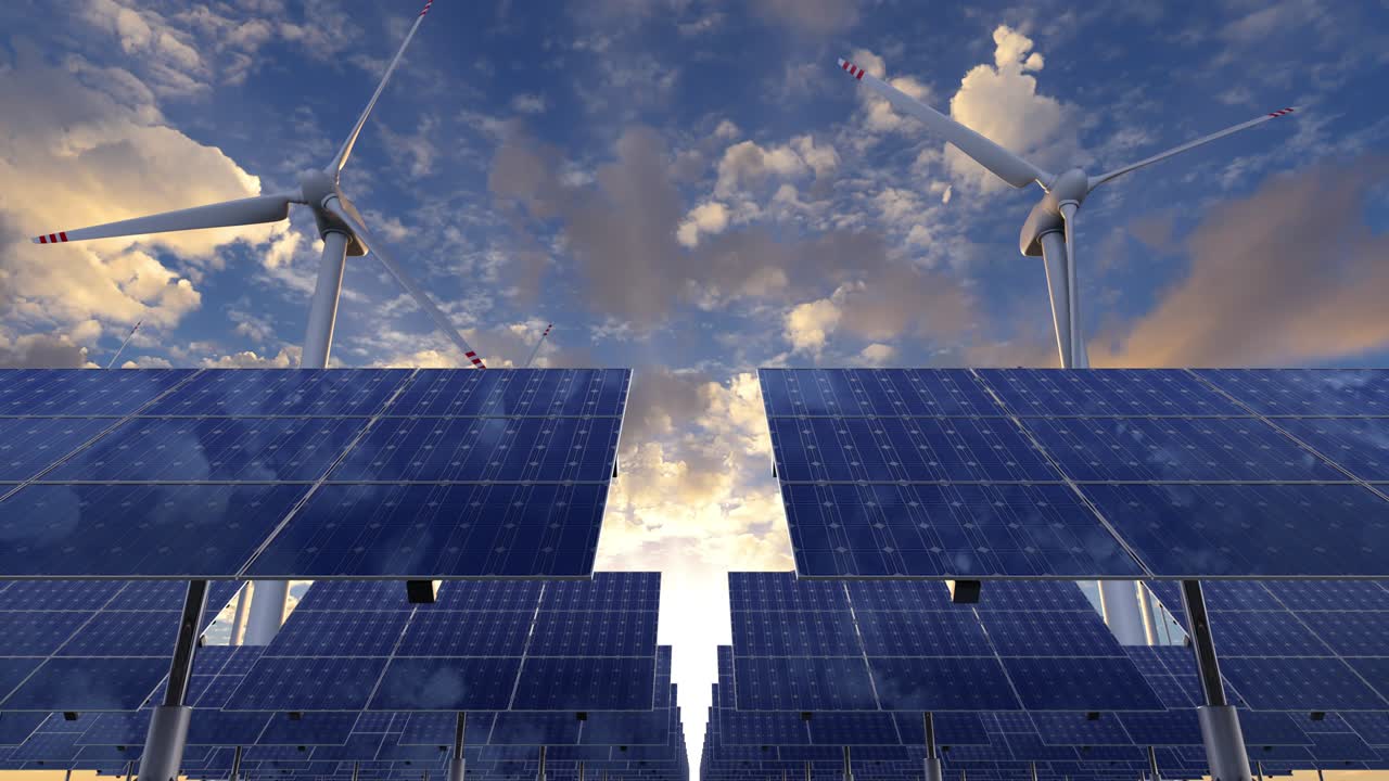 풍력 터빈과 효율적인 태양 패널을 사용하여 대체 에너지 생산