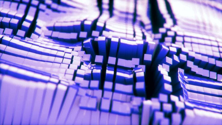Abstract 3D blocks undulating in a seamless looping wave.