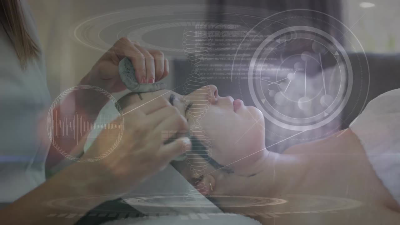 최면에 빠진 백인 여성에 대한 과학적 데이터 처리 애니메이션