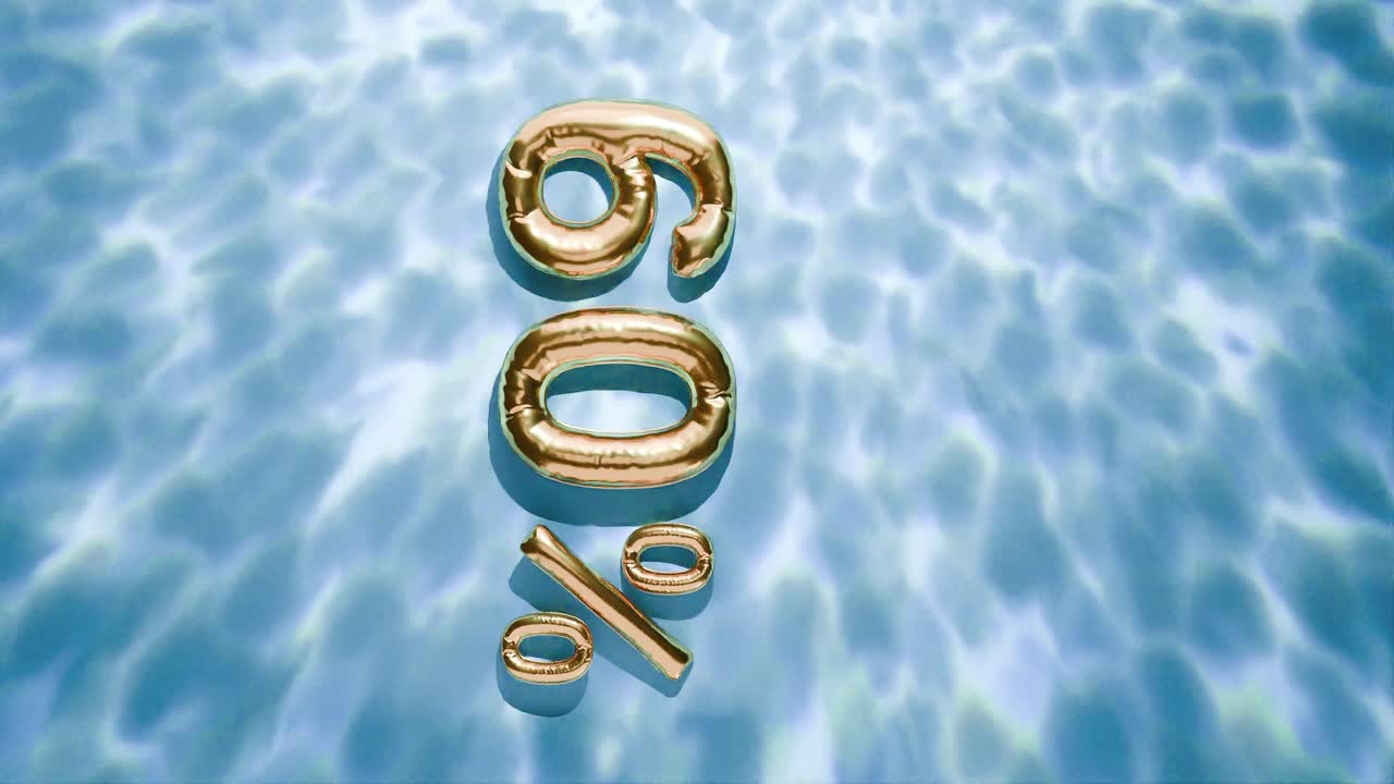 60% dorado flotando por encima de las ondas de agua en fondo azul vertical