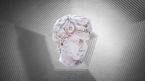 animación de la estatua sobre una superficie hexagonal gris en movimiento
