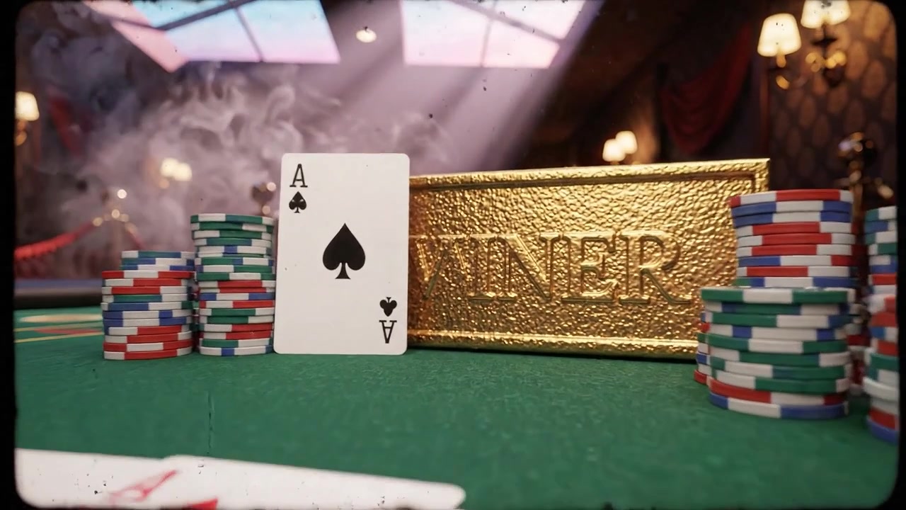 A High-Stakes Poker Table Setting: Elegant Casino Atmosphere with Winning Hands, Vibrant Chips, and Dramatic Lighting Creating an Exciting Card Experience