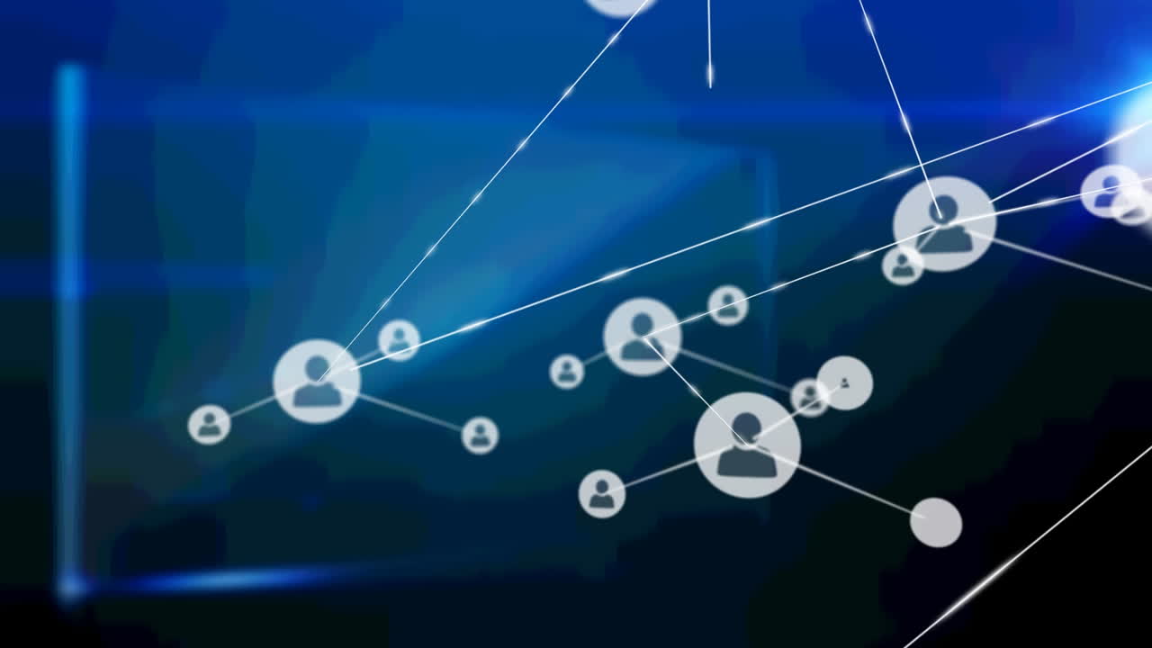 블루 스크린 위의 아이콘으로 연결 네트워크의 애니메이션