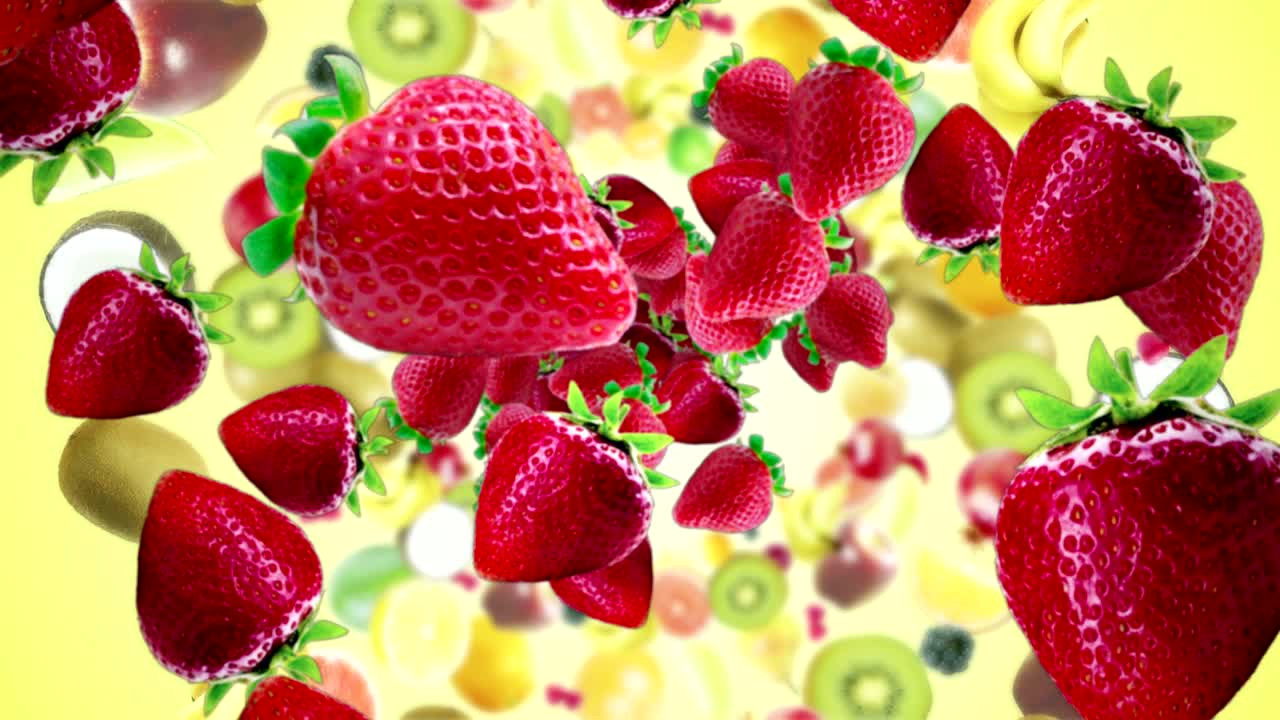 떨어지는 딸기와 과일 반지 배경, 루프, 알파 채널