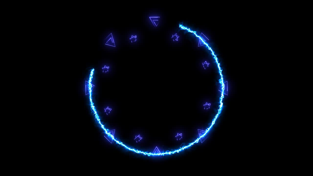 Absract magic hot orange power and blue energy circle line glow light all rotation passing triangel and hexagon star