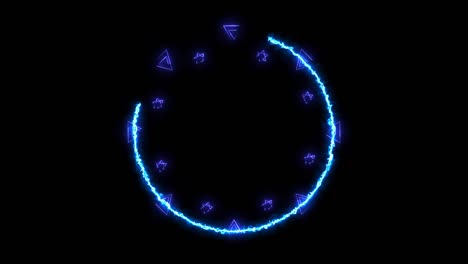 absract magic hot orange power and blue energy circle line glow light all rotation passing triangel and hexagon star