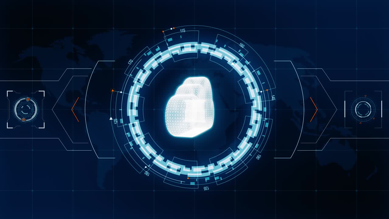 Motion graphic of Blue digital 3D cloud computing logo with head up display ( HUD ) background and futuristic technology abstract background