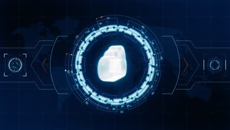motion graphic of blue digital 3d cloud computing logo with head up display ( hud ) background and futuristic technology abstract background