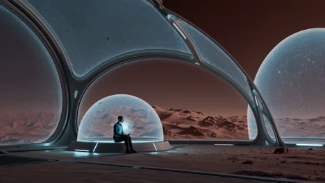 a person working in a martian habitat