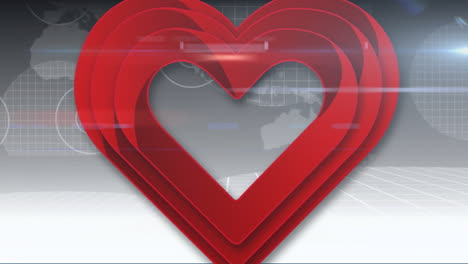 animación de un corazón rojo pulsando sobre el mapa del mundo