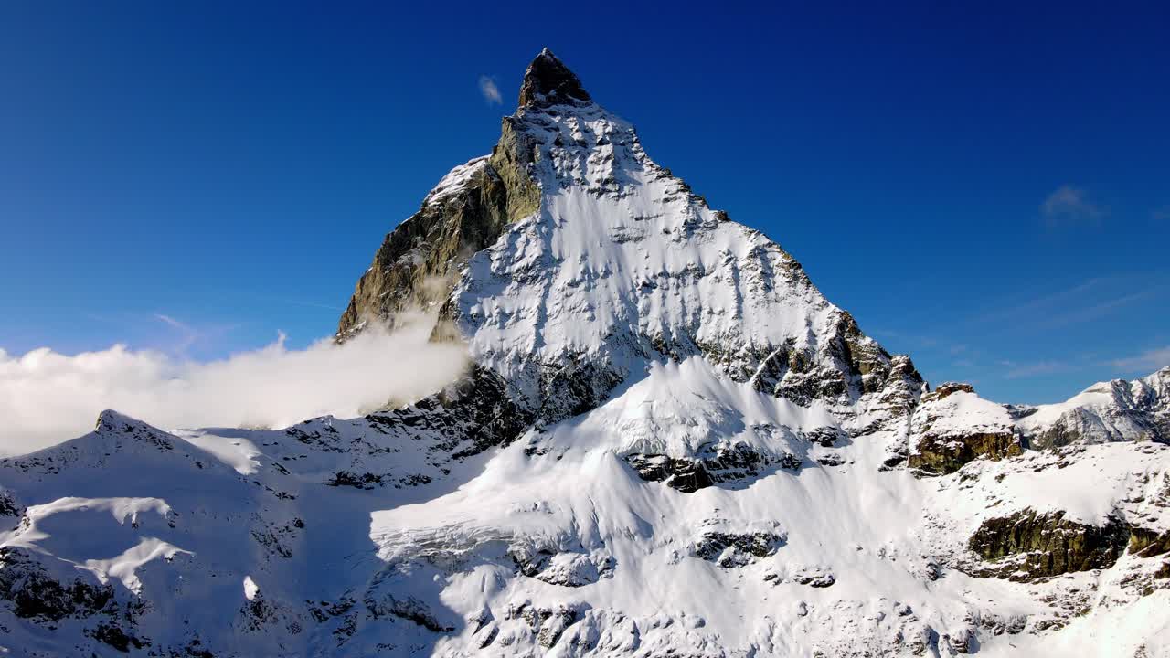 Aerial views of the mountain Matternhorn, covered with snow in Switzerland