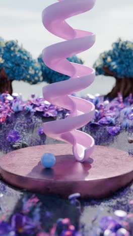 pink spiral slide in a purple garden