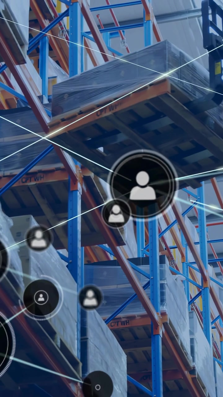 Video verticale: Nodo utente centrale che pulsa, inviando link e visualizzando il flusso del team su rack.