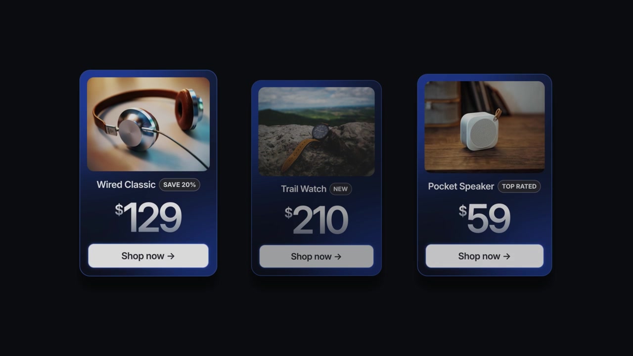 E-commerce Product Display Cards with Pricing and Shop Buttons