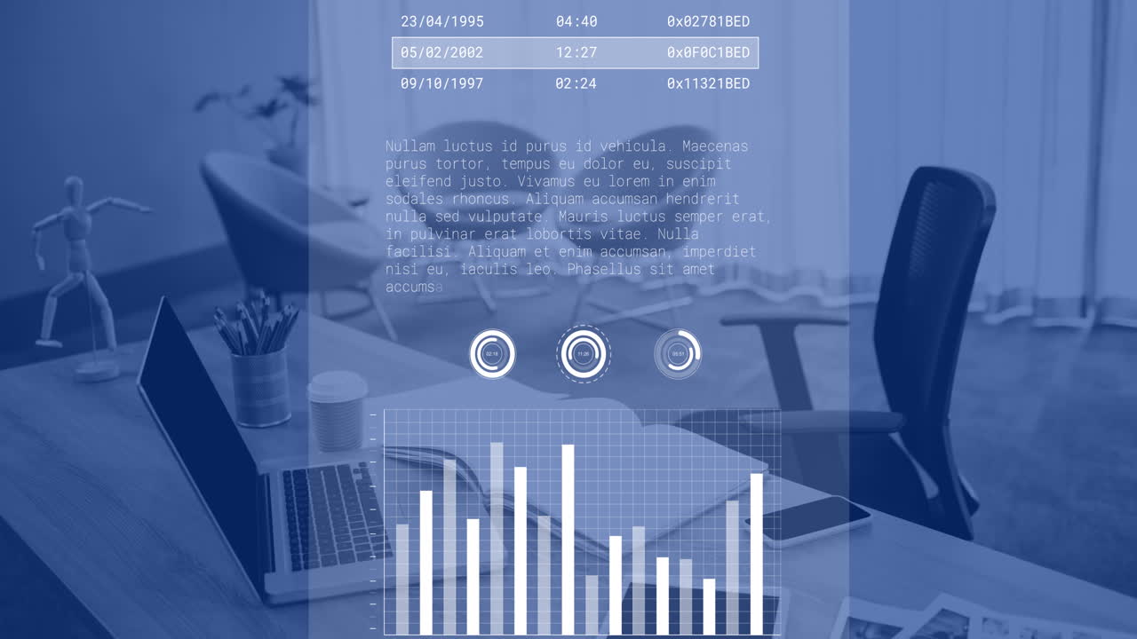animazione dell'elaborazione dei dati finanziari in ufficio