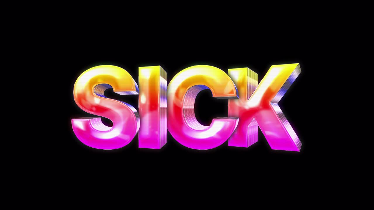 Animated 3D Text 'SICK' with Colorful Glossy Effect
