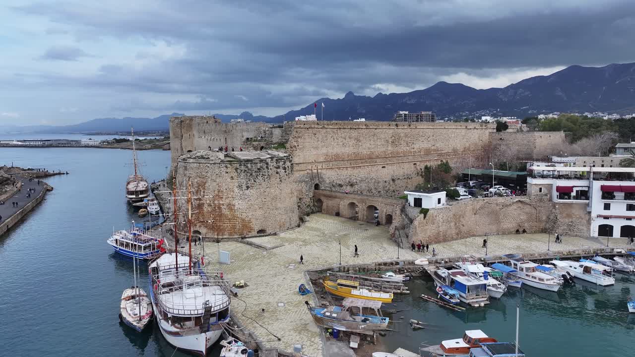 Aerial View of the Ancient Port and Kyrenia Castle in Kyrenia, the Pearl of Northern Cyprus