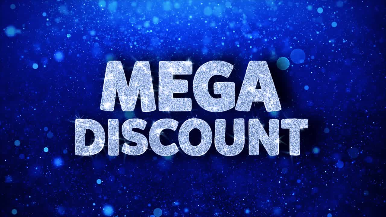 Mega discount blue text greetings card abstract blinking sparkle glitter particle looped background