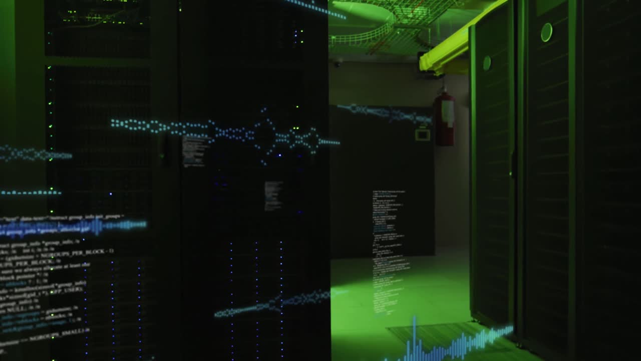 Animation of data processing over server room