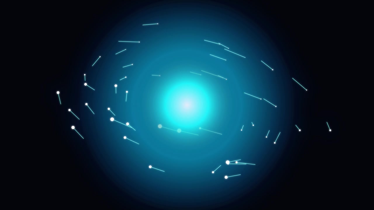 Abstract Motion Graphics of Glowing Particles Orbiting a Central Light Source