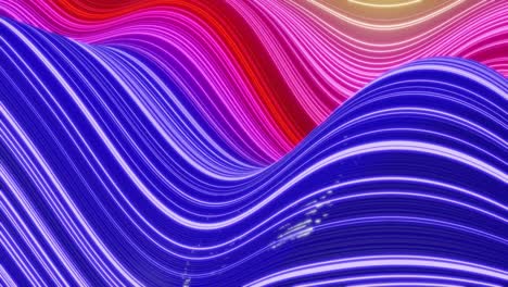 hermoso fondo abstracto de ondas en la superficie, gradientes de color azul-rojo, líneas extrudidas como superficie de tela a rayas con pliegues o ondas en líquido. bucle 4k. líneas de brillo. 6