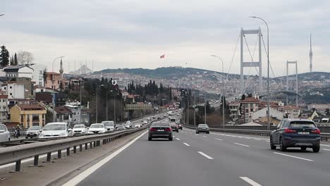 traffic on a bridge in istanbul, turkey