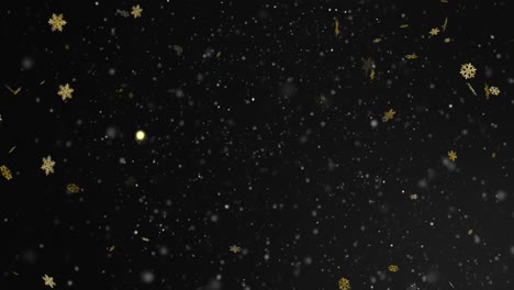 Animation-of-golden-christmas-snowflakes-falling-in-a-night-sky