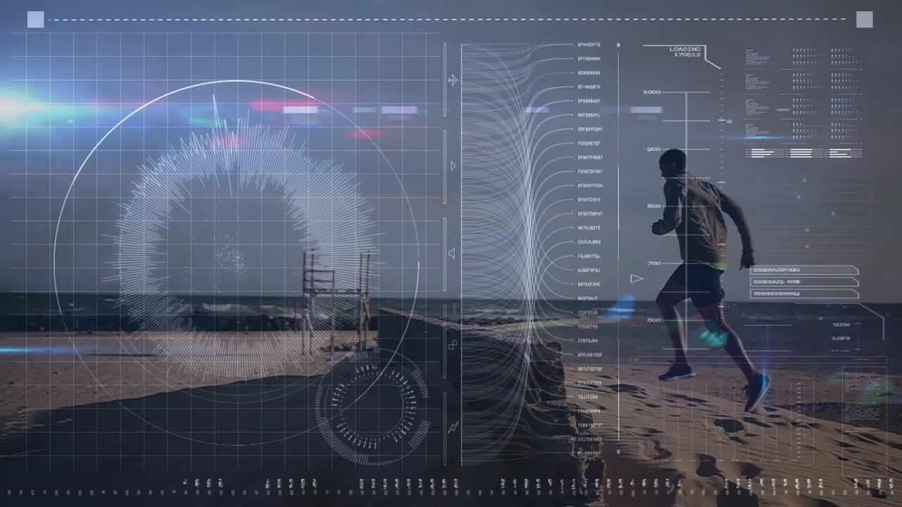 Animation of data processing over fit man running