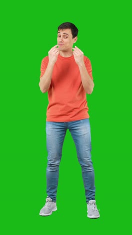 man displaying various gestures and expressions on green screen