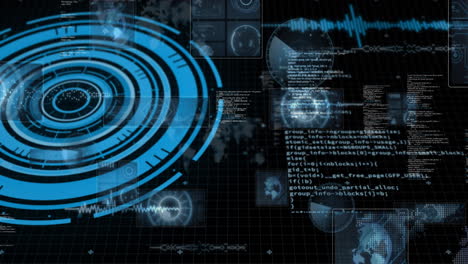 animation of data processing and scope scanning over digital screens
