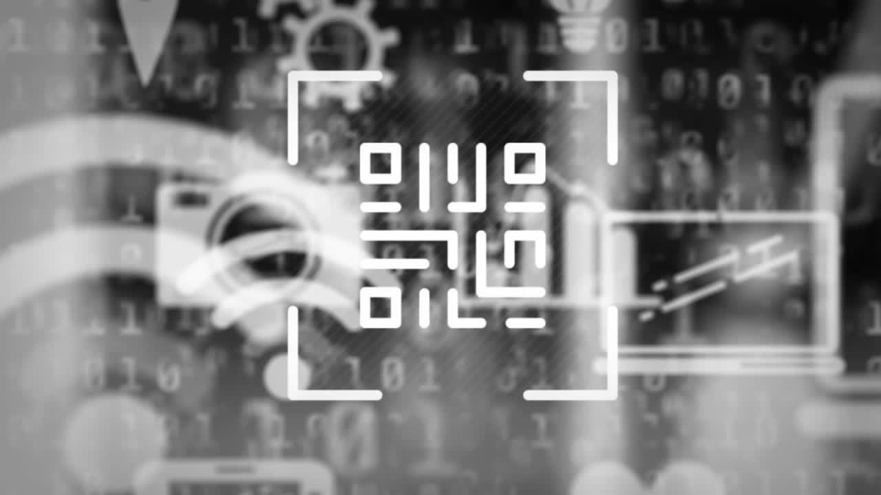 animación del código qr y procesamiento de datos con iconos digitales