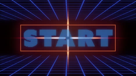 animation of start text and shapes on black background