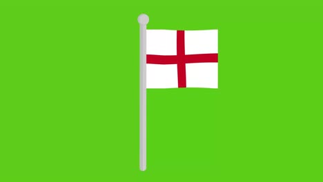 looped animation of the flag of england fluttering from a pole, with a chroma key green background