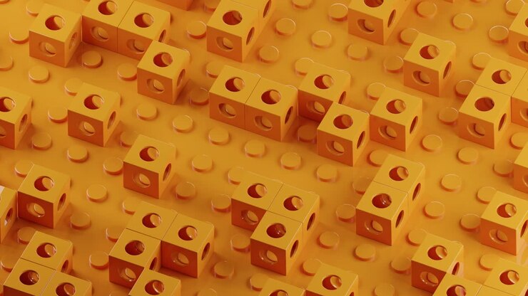 Cubi arancioni con fori ruotano e si muovono. Animazione in loop infinito.
